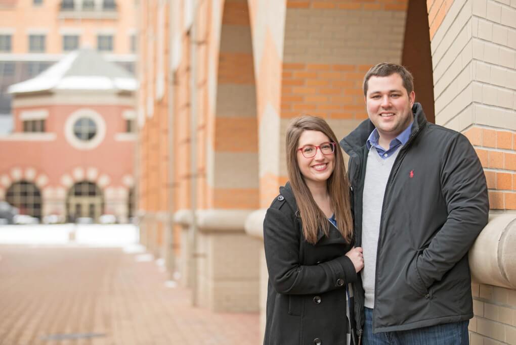 Layna and Andrew Buthker are pictured on the Pew Campus downtown Grand Rapids.